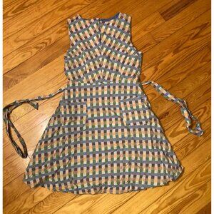 ModCloth Blue/Peach/Green Gingham A-Line Dress